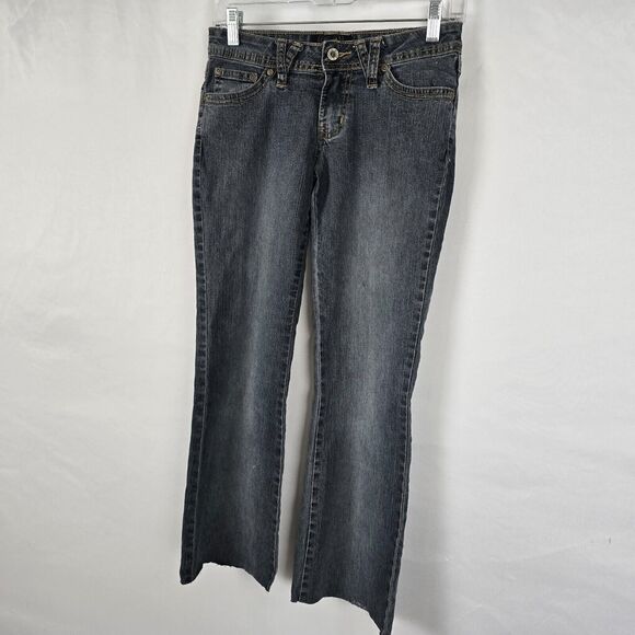 Angels Jeans Juniors 3 Blue Flare Raw Hem Ankle Embordered Sequin Bejeweled - Picture 16 of 16